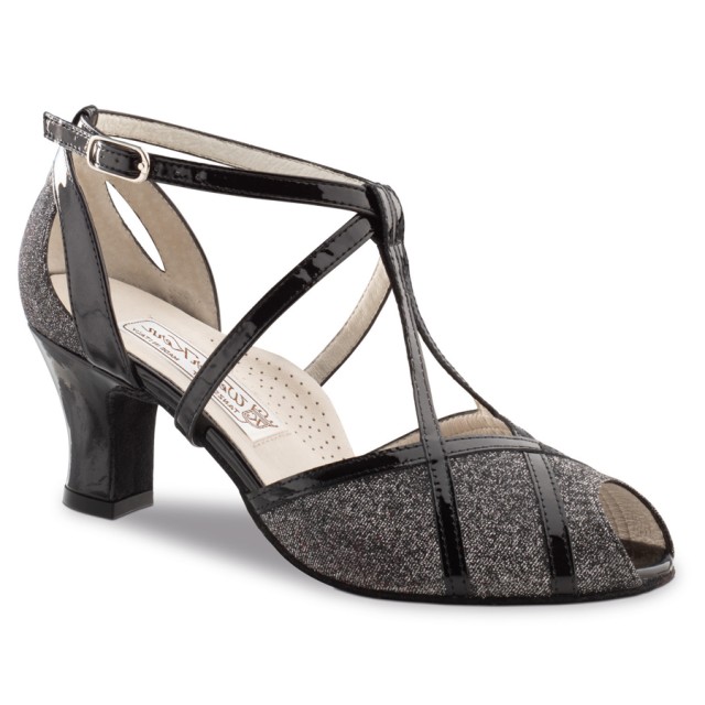 dames dansschoenen 6 cm hak zilver glitter comfortabel voetbed brede leest latin salsa ballroom werner kern ginny