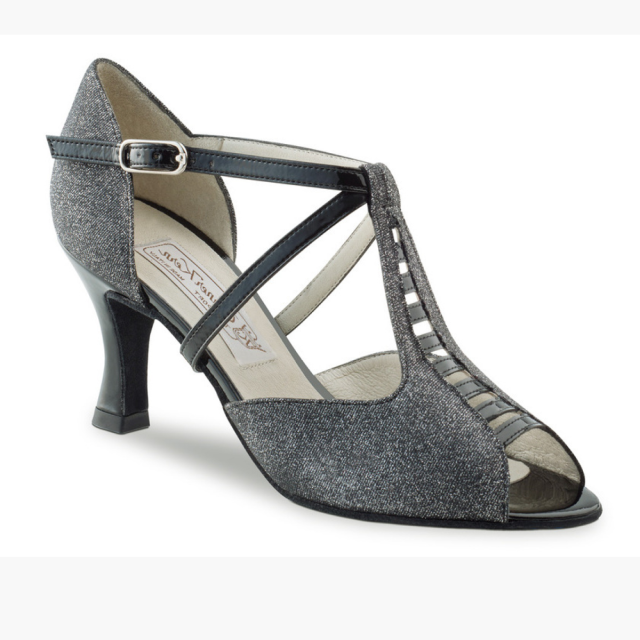 Werner Kern Holly dansschoenen voor dames met Kruisbandjes van zwart lakleer en glitters