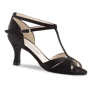 Dames Dansschoen met Smalle Leest - Hak 6,5 cm - Zwart Suede - Bandje over de Wreef - Suede Zool - Werner Kern Ida