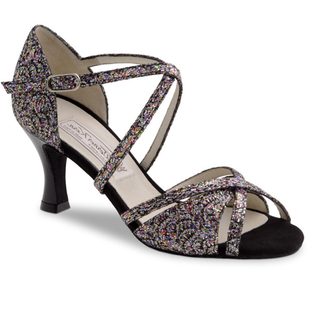 Glitter Dansschoen voor Dames Open Teen Hak 65 mm Suede Zool Salsa en Latin met Gekruist Bandje Werner Kern July