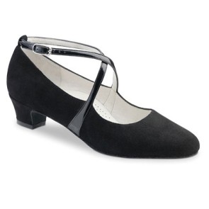 Dames Ballroom Dansschoenen voor Brede Voeten - Zwart Suede/Lakleer - Lage Hak - Werner Kern Marina