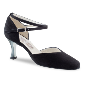 Dames Dansschoen voor Latin, Salsa, Tango - Zilveren Hak 6,4 cm - Gesloten Teen - Zwart Suede - Werner Kern Melodie