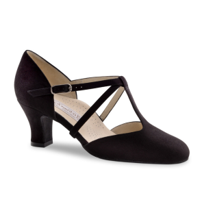 Dames Dansschoen met Stabiele Hak 6 cm - Comfort Voetbed - Gekruist Bandje - Zwart Suede - Werner Kern Merle