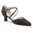 Werner Kern Patty dichte Dames Dansschoenen met Puntig neusje en Kruisbandje van zwarte suede en lakleer