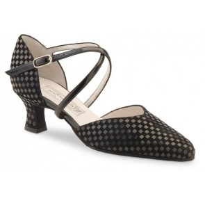 Klassieke Dames Dansschoen met Quadratino Patroon - Suede Zool - Hak 5,5 cm - Geschikt voor Ballroom en Latin - Gesloten Schoen - Werner Kern Patty Quadratino Black