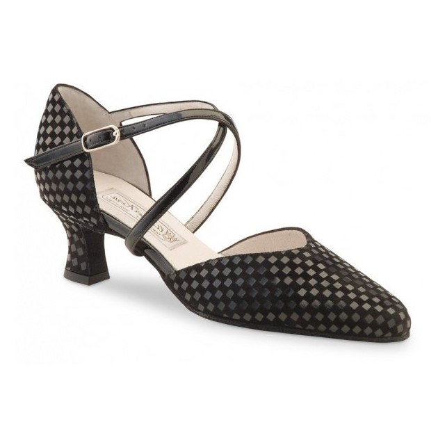 Werner Kern Patty dichte Dames Dansschoenen met Puntig neusje en Kruisbandje van zwarte suede en lakleer
