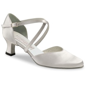 Witte Satijnen Dansschoenen - Bruidsschoenen - Hak 5,5 cm - Dichte Neus - Geschikt voor Ballroom - Werner Kern Patty