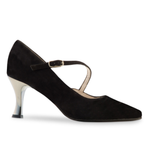 Ballroom Dansschoenen voor Dames - Zwart Suede - Metallic Hak 6,5 cm - Schuin Bandje - Werner Kern Sarah