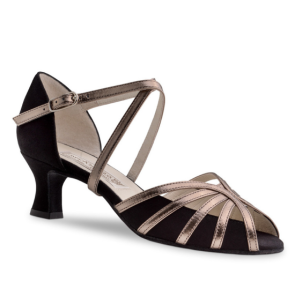 Dames Latinschoenen - Hak 5,5 cm - Zwart Suede met Antieke Lederen Bandjes - Suede Zool - Werner Kern Swantje