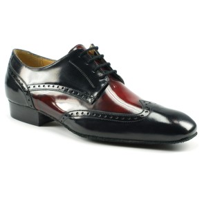 Tango Dansschoen Heren - Zwart/Bordeaux Leer - Suede Zool - Hak 2,5 cm - Nueva Epoca Belgrano