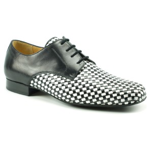 Heren Dansschoen Tango - Salsaschoen Zwart-Wit Leer - Hak 2 cm - Nueva Epoca Cordoba
