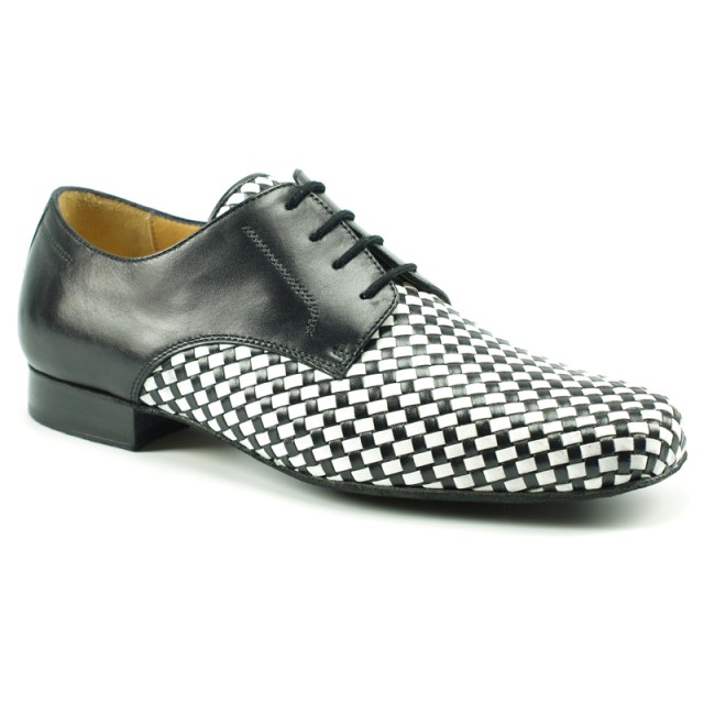 Heren Dansschoen Tango - Salsaschoen Zwart-Wit Leer - Hak 2 cm - Nueva Epoca Cordoba