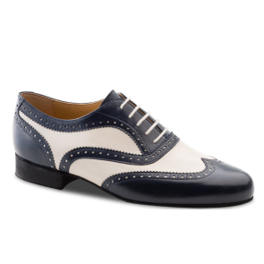 Tangoschoenen voor Heren - Blauw-Creme Leer - Salsa, Rock-n-roll, Swing - Nueva Epoca Lima