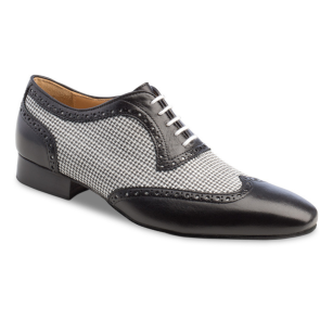 Heren Tangoschoen - Zwart-Wit Leer - Pied-de-Poule - Suede Zool - Nueva Epoca Mambo
