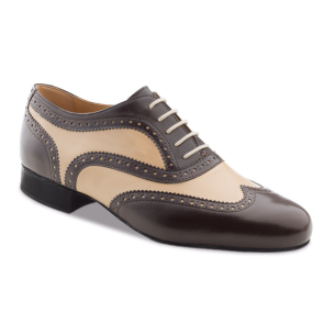 Heren Dansschoenen Tango, Salsa, Bachata - Donkerbruin en Beige Leer - Hak 2 cm - Nueva Epoca Quito