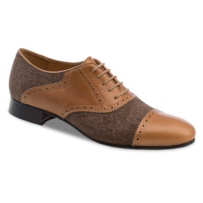 Bruine Dansschoen Heren - Leer en Canvas - Tango, Salsa, Latin - Hak 2 cm - Nueva Epoca Tadil