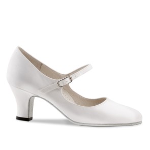 Dames Dansschoen Ballroom - Wit Satijn - Bruidsschoenen - Dichte Neus - Suede Zool - Hak 6 cm - Werner Kern Ashley