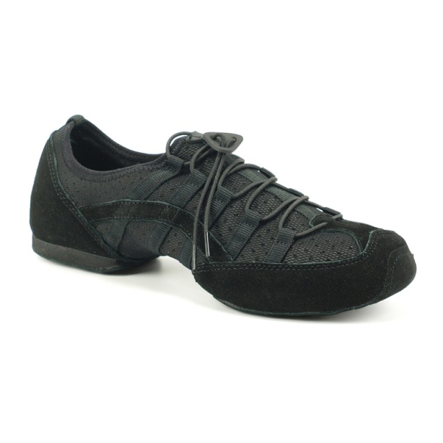 Zwarte Danssneaker - Suede Splitzool - Zumba, Salsa, Jazz - Elastische Veter - Rumpf Mambo 1580