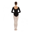 Zwart balletpak met lange mouwen - V-hals - Ronde rug - Katoen/lycra - Capezio CC460