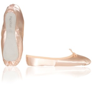 Zalmroze balletschoenen van satijn met volledige zool - met elastische veter - Papillon PK1020