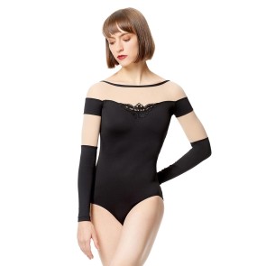 Balletpak met lange mouwen - Voor dames - Delen van gaas - Boothals - Ronde rug - Tactel/spandex - Lulli LUF604