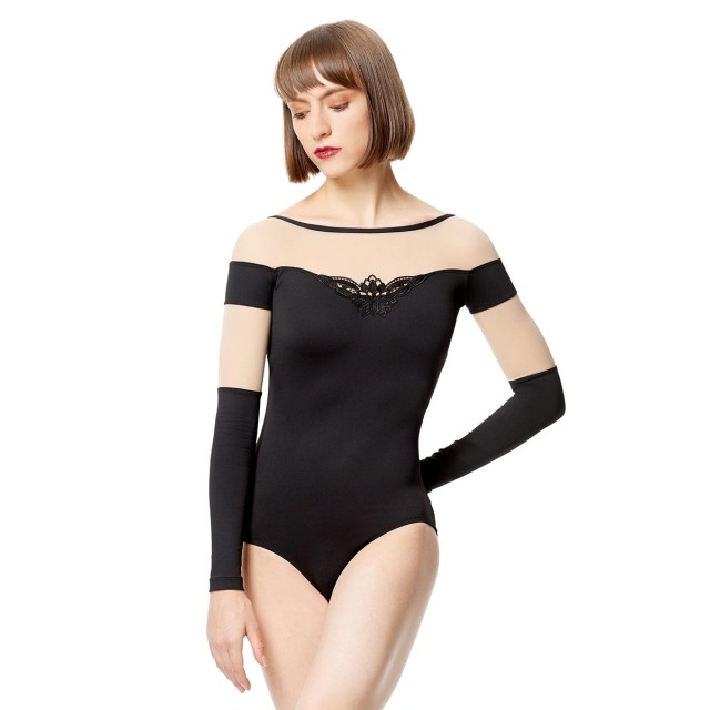 Balletpak met lange mouwen - Voor dames - Delen van gaas - Boothals - Ronde rug - Tactel/spandex - Lulli LUF604