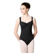 Zwart balletpak met brede schouderbandjes - Pinch aan de voorkant - Microfiber - Rug van gaas - Lulli LUF535