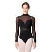 Zwart balletpak voor dames - Lange mouwen van gaas - Tailleband van gaas - Microvezel - Lulli LUF525