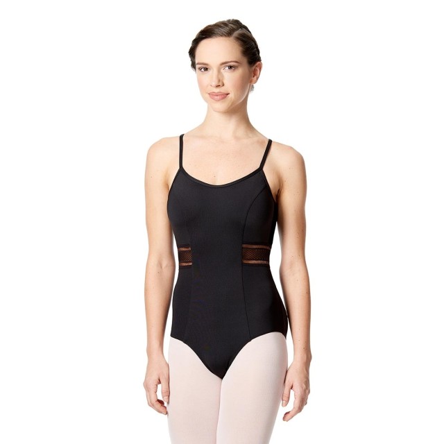 Balletpak met spaghettibandjes - Zwart - Taille en rug van gaas - Open rug - Tactel/spandex - Lulli LUF559
