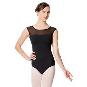 Balletpak met kapmouwtjes - Zwart - Hals en rug van gaas - Ronde halslijn - Open rug - Microvezel - Lulli LUF567