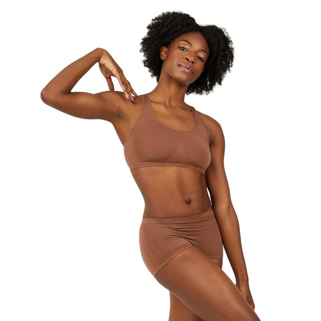 Capezio Naadloze Racerback Sport Bra mokka met een ronde hals