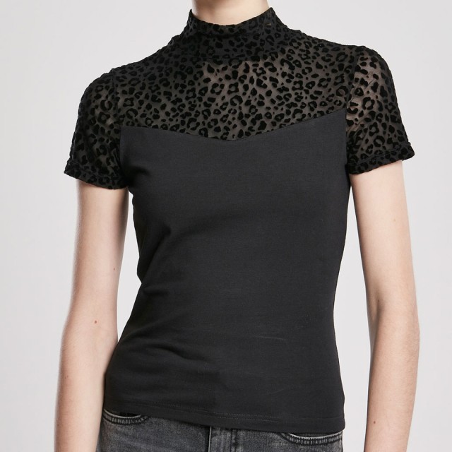 Urban Classics TB3752 Dames T-shirt met Panterprint Zwart