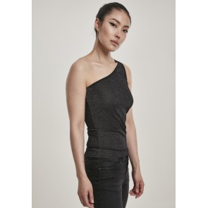 Urban Classics Ladies Asymetric Lurex Top 2 Pack Zilver / Zwart