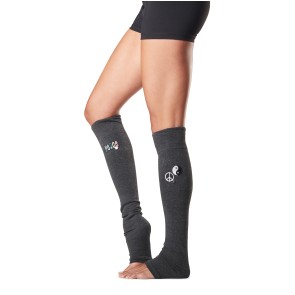 ToeSox Jojo Revolution zwarte Beenwarmers zonder hielgat met print detail - 60 cm