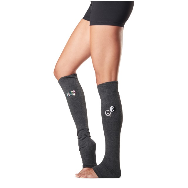 ToeSox Jojo Revolution zwarte Beenwarmers zonder hielgat met print detail 60 cm