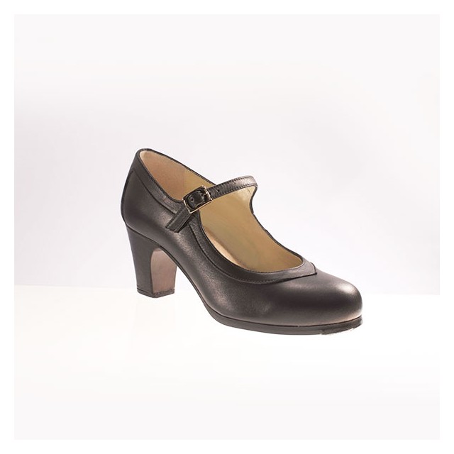 Begona Cervera Dames Flamenco dansschoenen M01 Salon Correa zwart leer