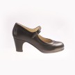 Begona Cervera m01 Dames Flamenco dansschoen Salon Correa zwart leer 5 cm hak