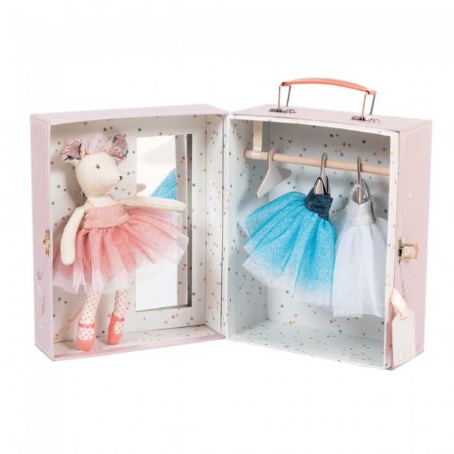 Moulin Roty 711331 Ballerina Muis met Garderobe Koffertje
