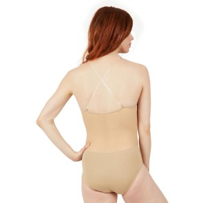 Capezio Plunge Neck Mesh Midriff Leotard nude achterkant