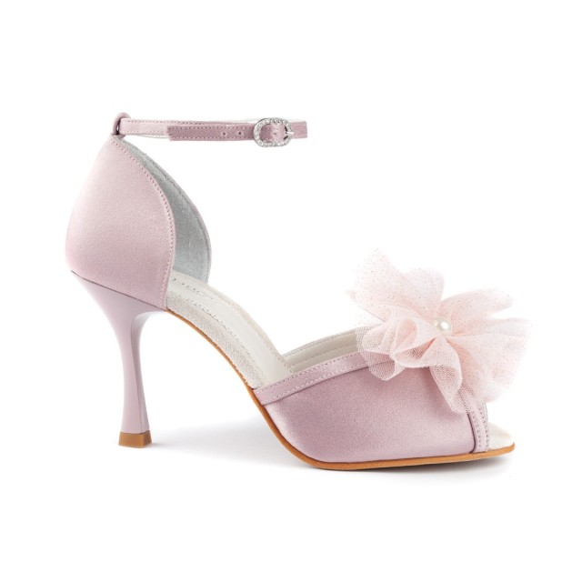 Portdance PD855 Roze Satijnen Bruidsschoenen met enkelbandjes Lederen zool hakhoogte 7 cm