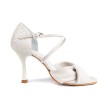 Portdance PD854 Bruidsschoenen met kruisbandjes beige suede en parelmoer lederen zool 7 cm 