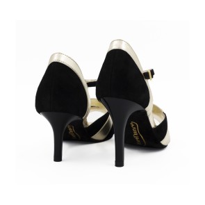 Portdance PD601 Dansschoenen Zwart en Goud Leer achterkant