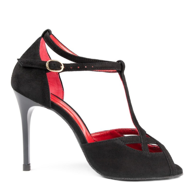 Portdance PD505 Tango Dansschoenen Dames - Zwart-Rood - Hak 9 cm