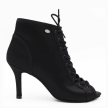 Portdance PD815 zwarte Dames Dansschoenen met Peeptoe Enkellaarsje met Vetersluiting 