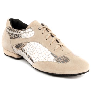 Portdance PD08 Fashion Zilver Craquelê Leer Dansschoenen met suede zool