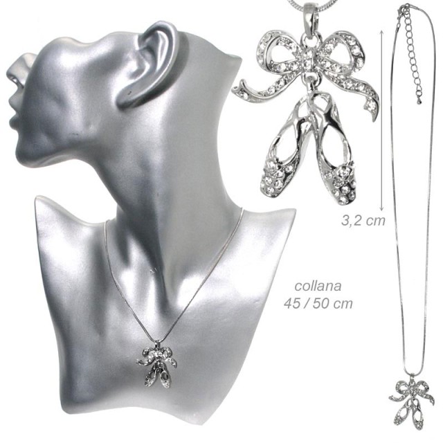 Alista Ballerina Schoen Hanger Strik ketting met Zilverkleurig Strass F320022