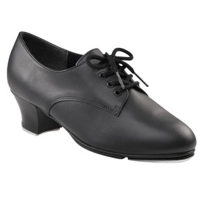 zwarte lederen dames Tap dansschoen Capezio CG54 hakhoogte 38 mm met vetersluiting 