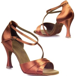 Rummos R304 Dark Tan Satijn Dames Latin Dansschoenen