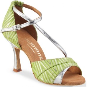 Rummos R304 273 009 groene Dames dansschoenen met zilver metallic diagonaal bandje - Latin