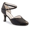 Werner Kern Asta dames dansschoenen met Peeptoe en Kruis enkelbandje zwarte suede met blokjes print